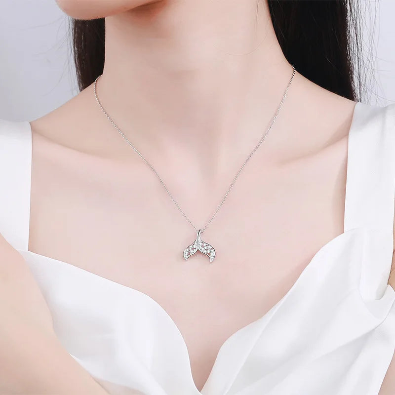 Platinum PT950 Mermaid Tail Necklace for Women Luxury Creative Personalized Diamond Pendant Collarbone Jewelry