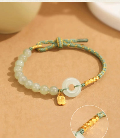 Lucky Buckle Braided Bracelets Natural Hetian Jade