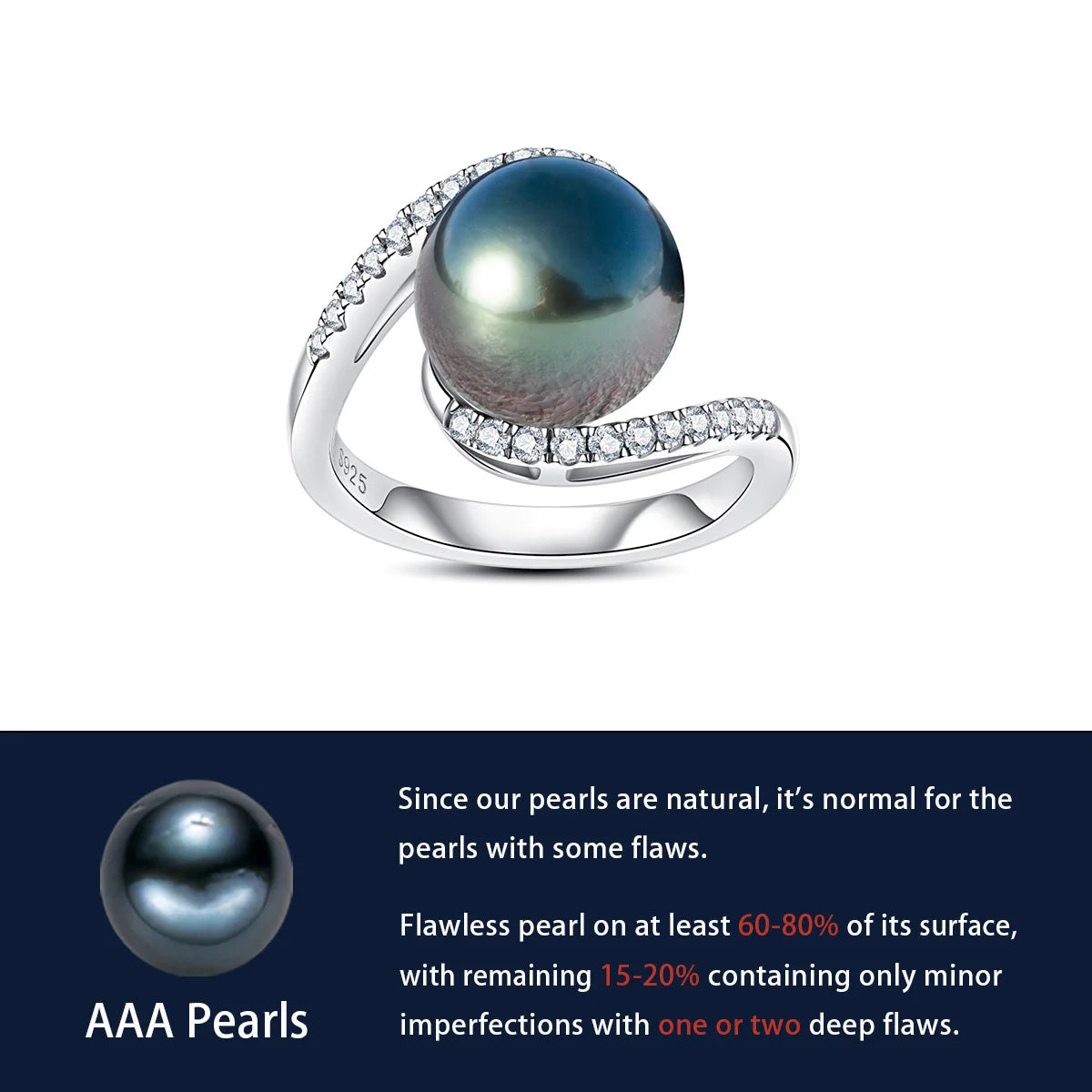 10-11mm Natural Tahitian Black Pearl 1.4mm Moissanite Diamond Engagement rings
