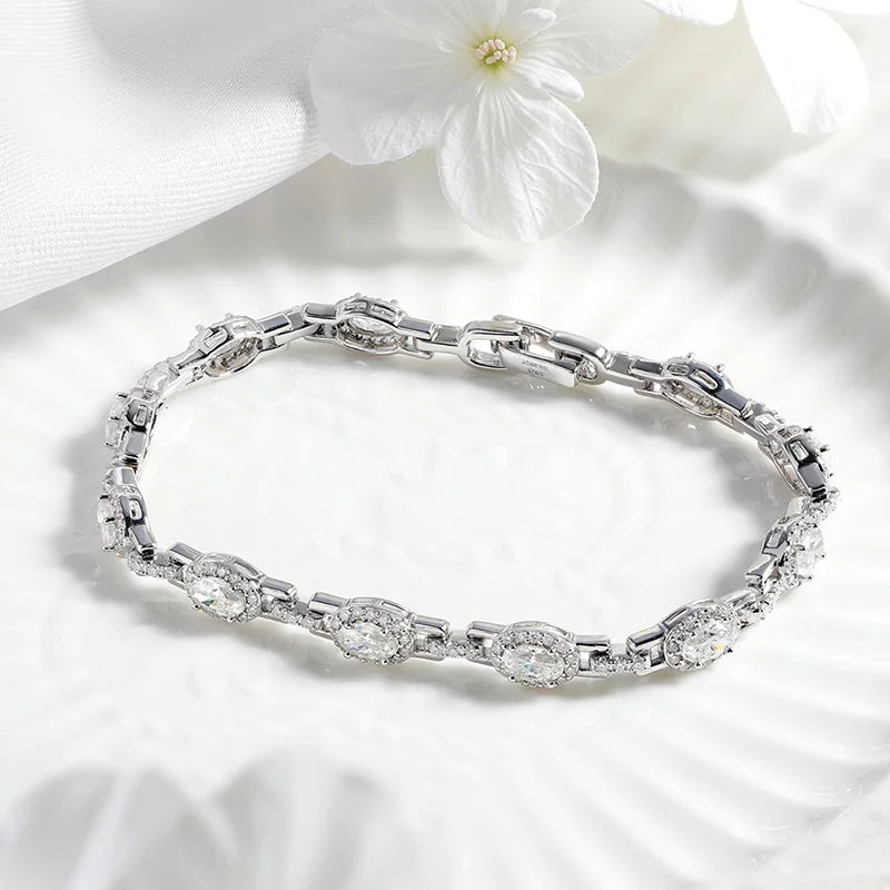 Oval Cut Zircon/moissanite Full Diamond Bracelets for Women Luxury Jewelry Bride Sparkling Bangles S925 Sterling Silver