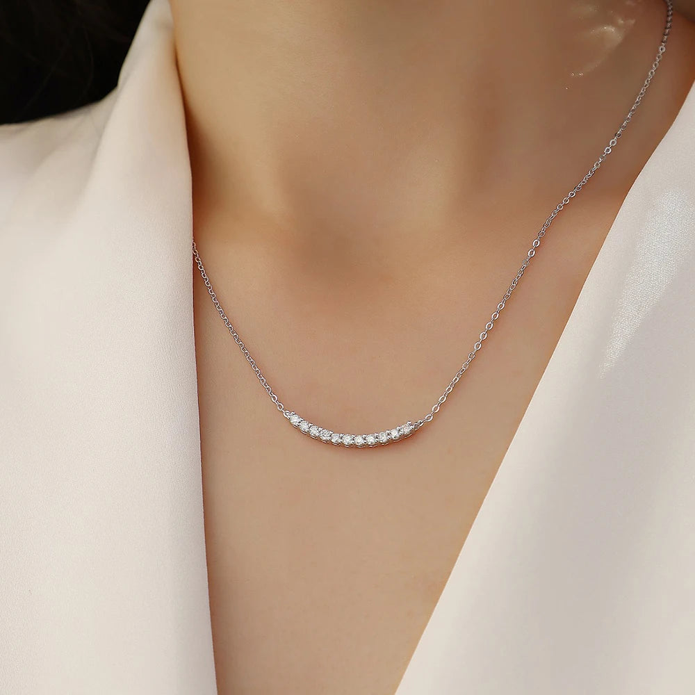 Full Moissanite Necklace S925 Sterling Silver Plated 18k White Gold Smile Necklaces for Women Birthday Gift 2.6mm