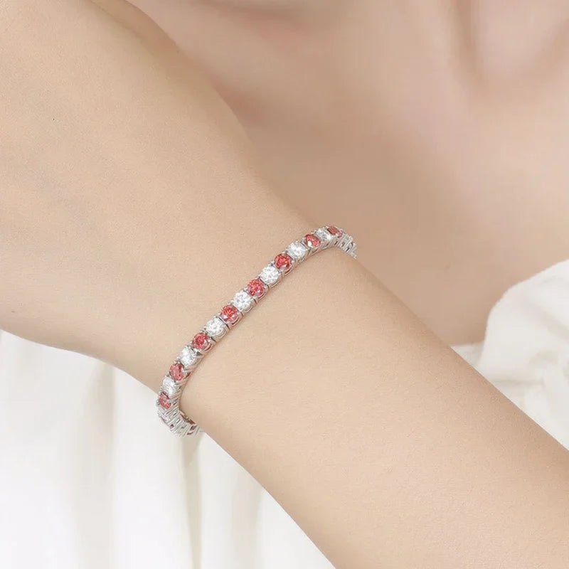 Red and White All Moissanite Tennis Bracelets for Women Man s925 Sterling Silver with White Gold Plated Hip Hop Bracelet