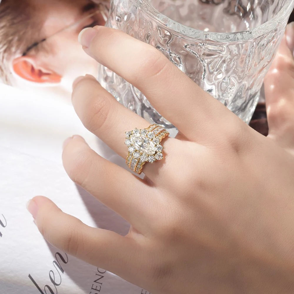 4cttw Marquise Cut D Color Moissanite Rings For Women Wedding Bridal S925 Sterling Silver