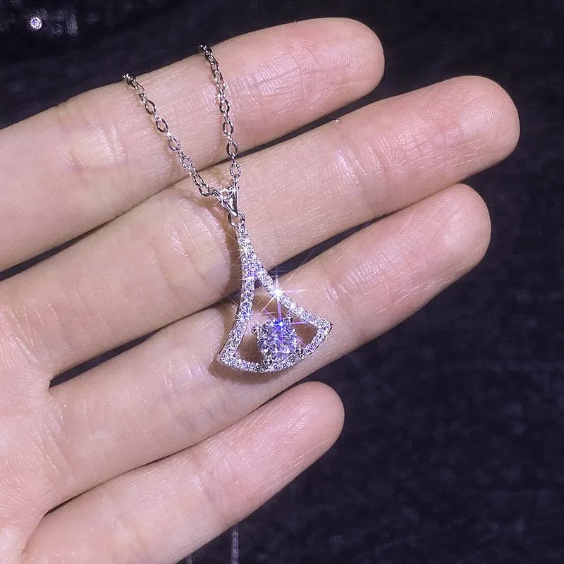 PT950 Skirt Pendant Necklace Korean Minimalist Collarbone Chain Light Luxury Moissanite Jewelry