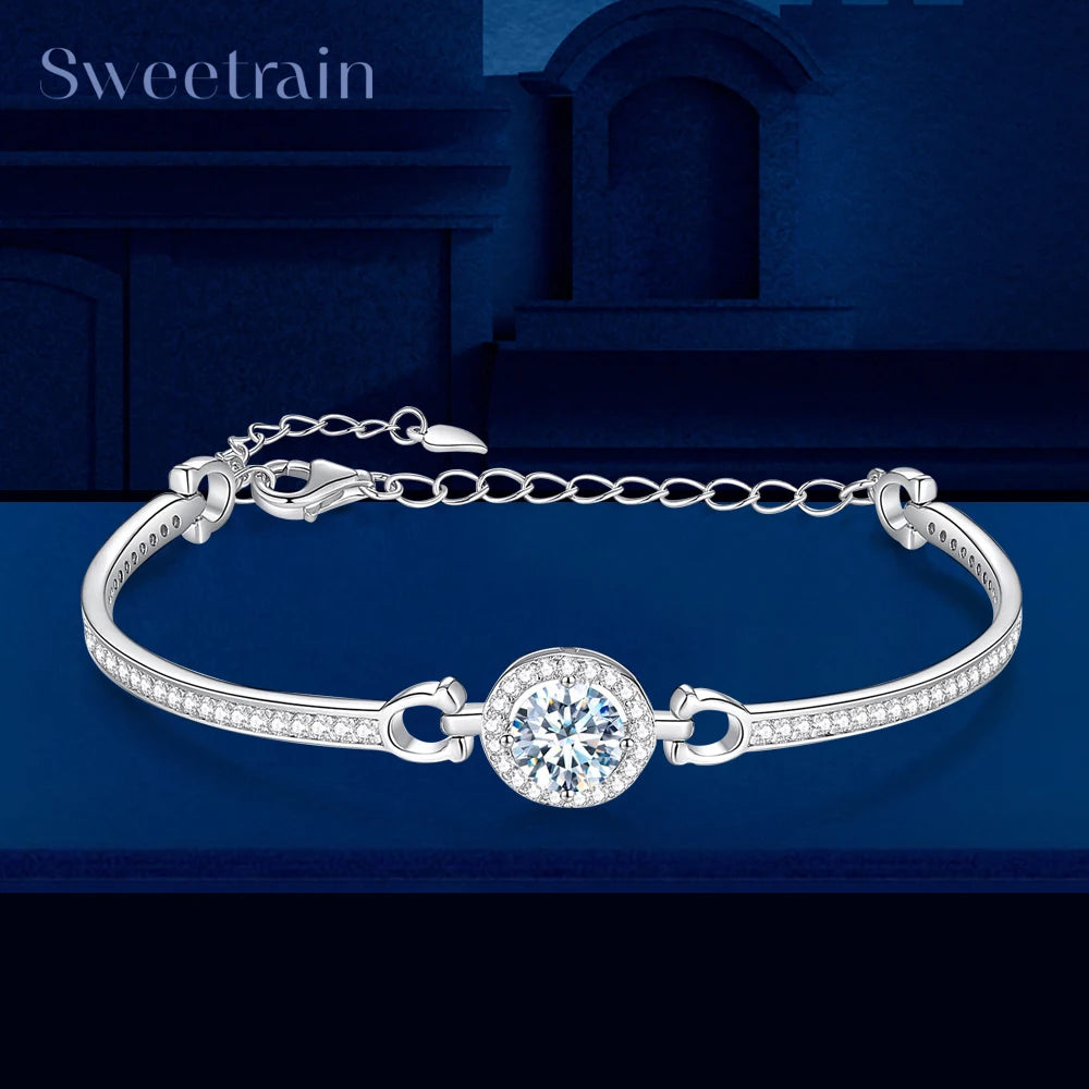 925 Sterling Silver White Moissanite Bracelet For Women 18K Gold Plated 1.0 Cttw Diamond Bangle with GRA Certificate Jewelry