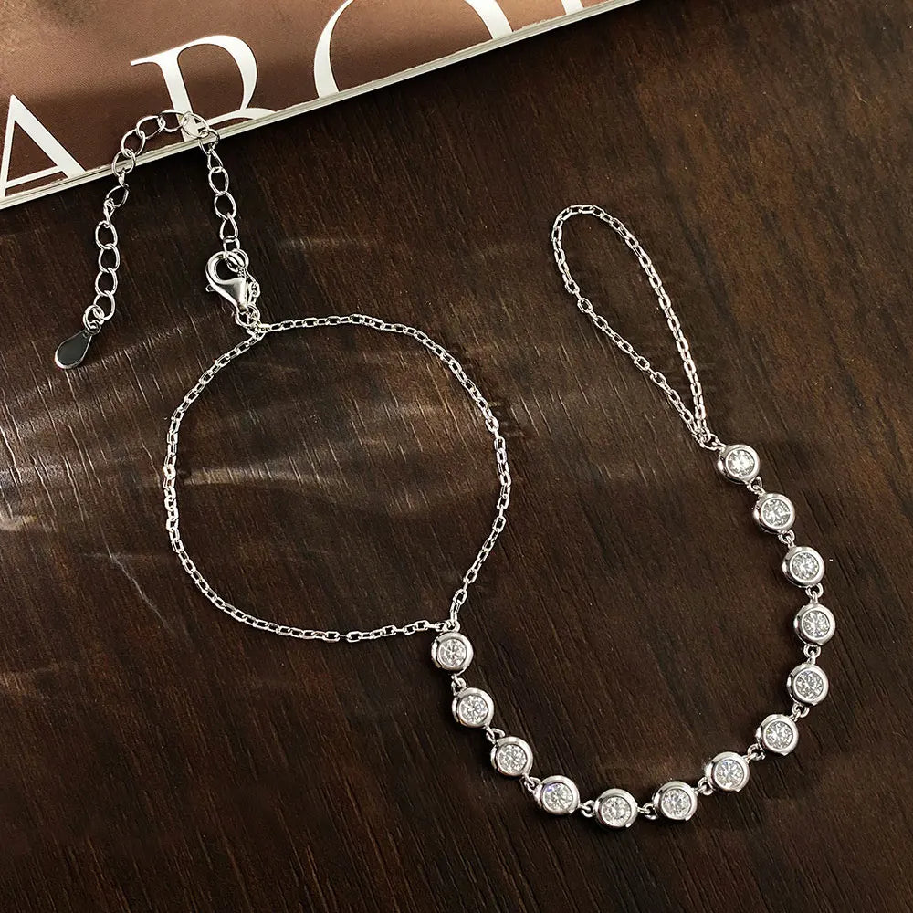 Moissanite Bracelets for Women Girls 15-20cm Adjustable Chain 925 Sterling Silver Plated 18k 3mm