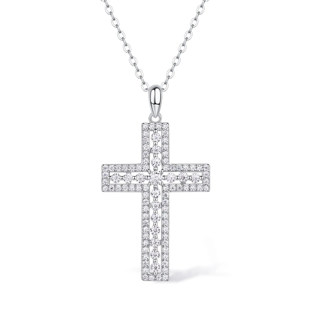 Moissanite Cross Pendant Necklace Original S925 Sterling Sliver Plated 18k White Gold Jesus Cross Necklace Jewelry For Men/Women