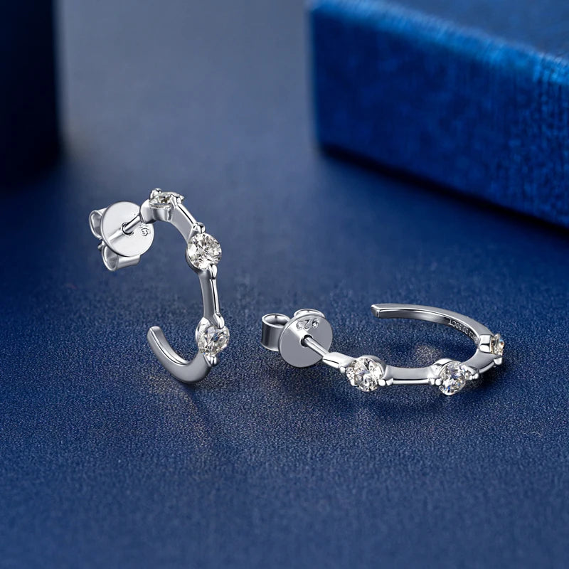 Certified 3mm Moissanite Earrings for Women 925 Sterling Silver Unique C-shaped Stud Earring