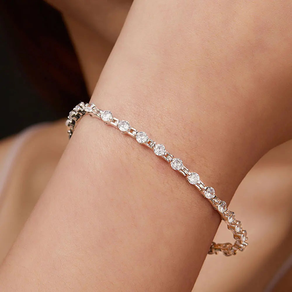 Moissanite Tennis Bracelet Solid s925 Sterling Silver Plated 18k White Gold 3mm D VVS1
