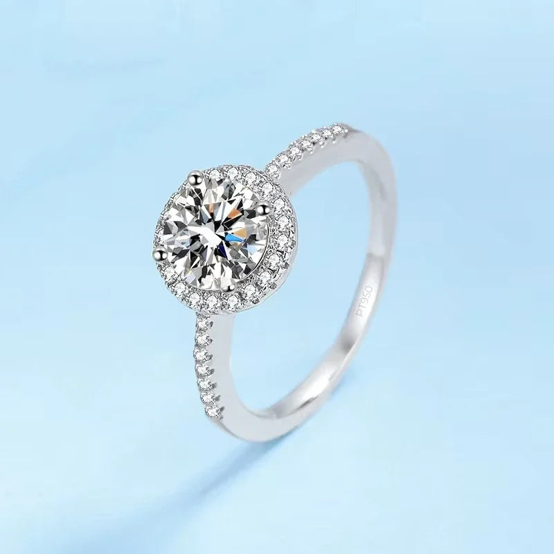 Engagement Platinum PT950 Wedding Band Women Rings 1/2CT VVS1 D Color Moissanite Diamond Girlfriend Birthday Gift Fine Jewelry