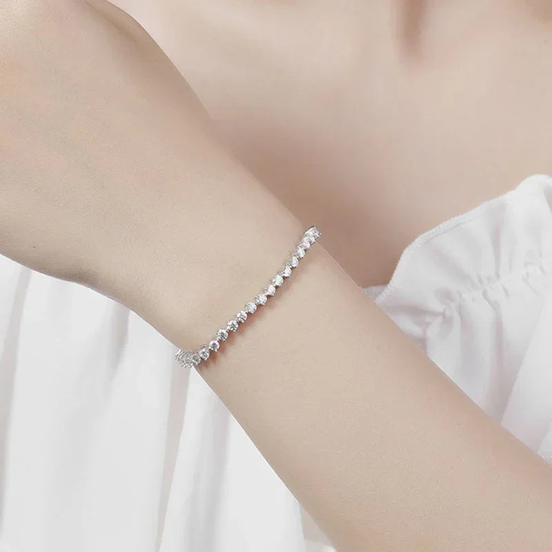 Moissanite Tennis Bracelet 3mm for Women 3 Claws Full Lab Diamond S925 Sterling Silver Plated White Gold Bracelets