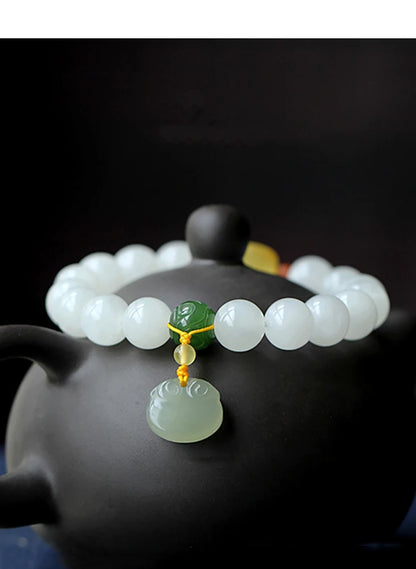 Hand String For Women Elegant Hetian White Jade Buddha Beads