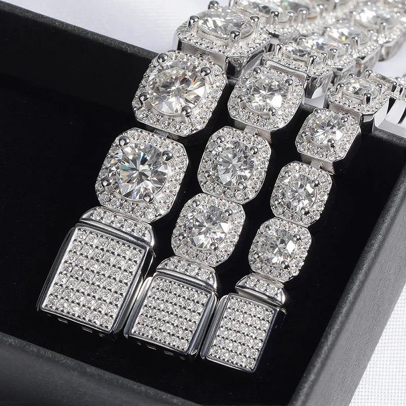 Full Diamond 100% Real Moissanite Bracelets 4/5/6.5mm for Men Women Classic Luxury Bangles Pure 925 Sterling Silver Chain
