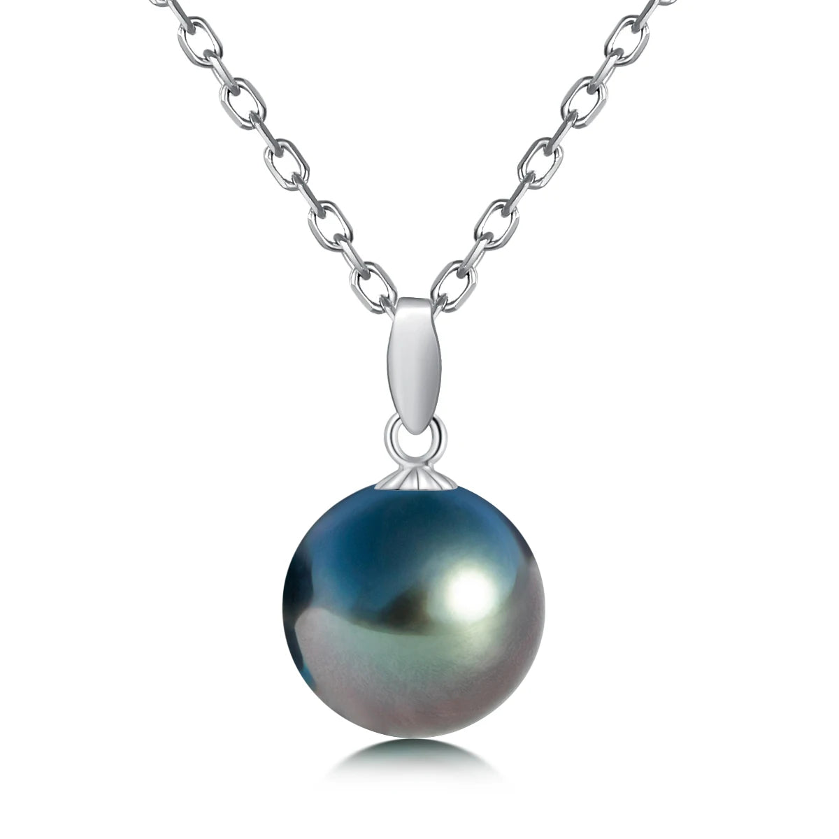 18K White Gold 9-13mm Natural Tahitian Black Pearl Moissanite Pendant Necklace
