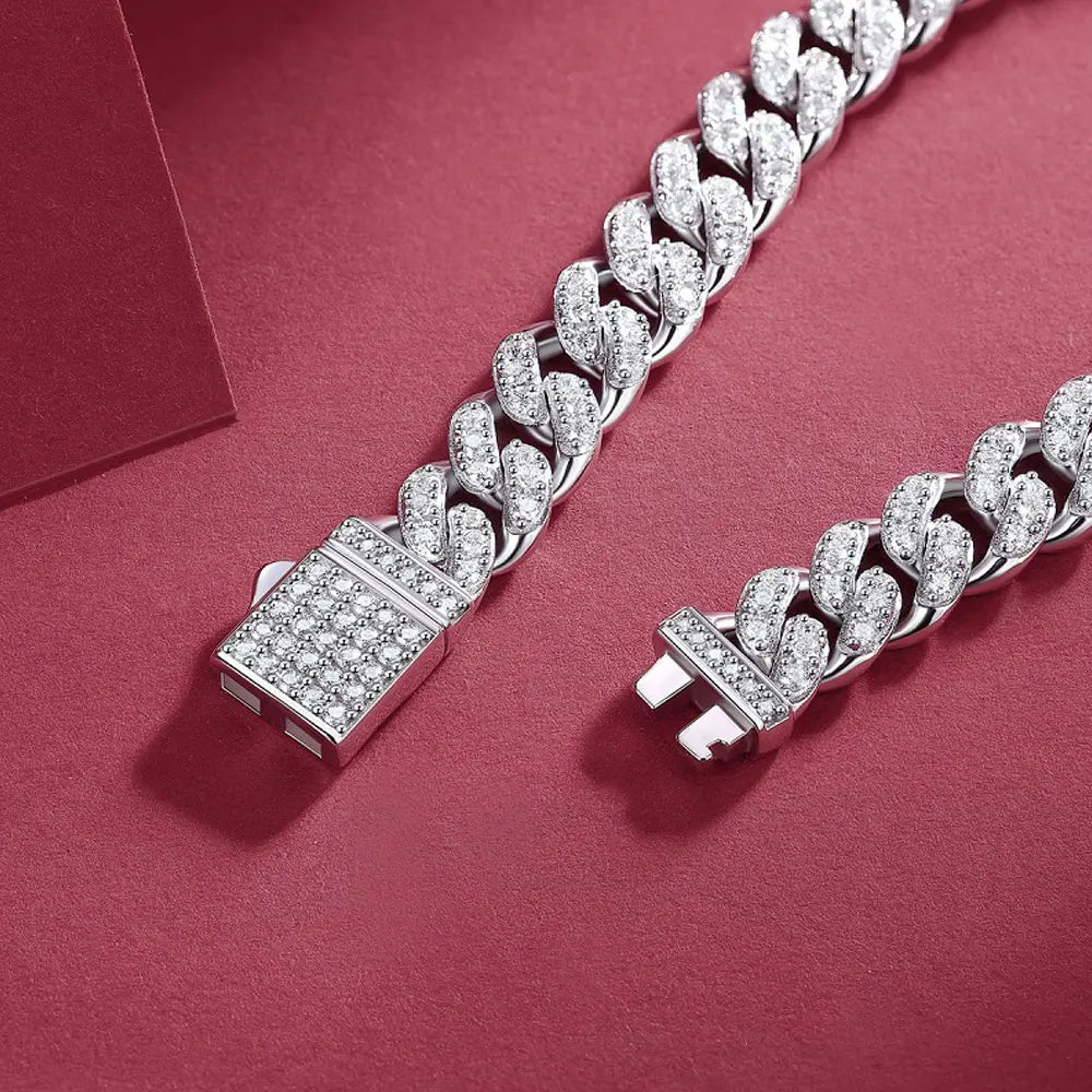 Moissanite Cuban Bracelet Original s925 Sterling Silver Plated 18k White Gold D VVS1
