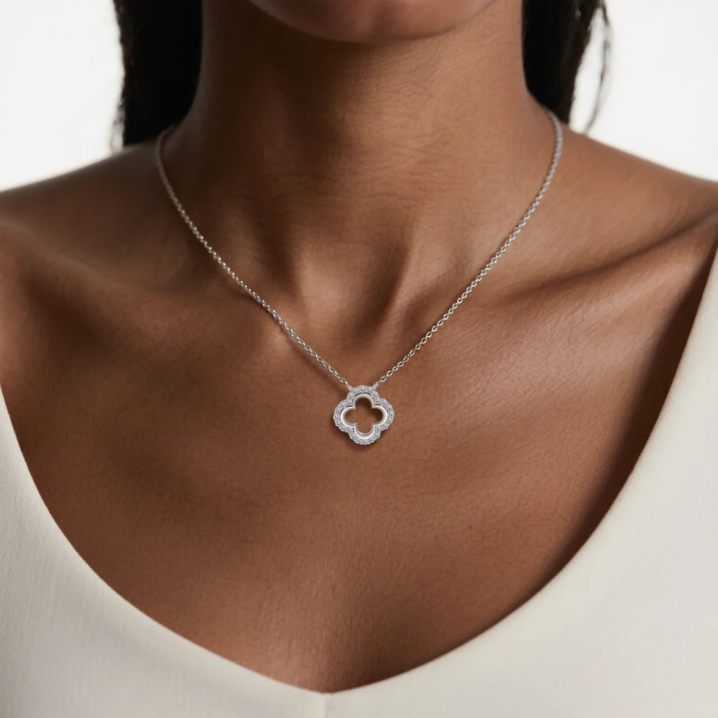 1.5mm D Color Moissanite Four Leaf Clover Pendant 925 Sterling Silver Necklace