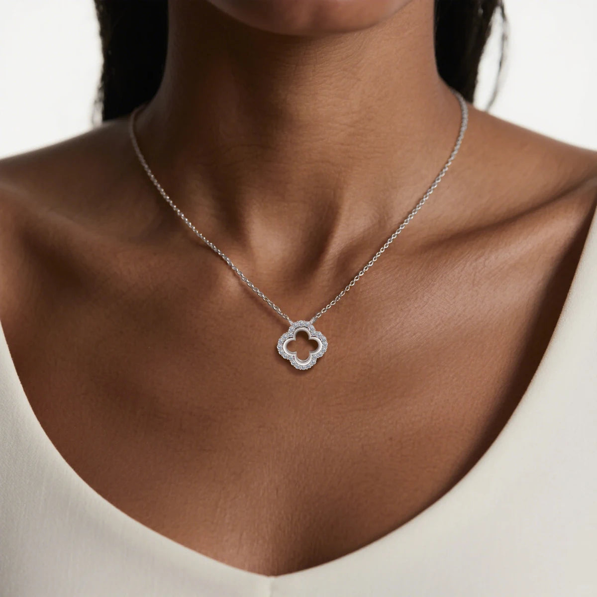 1.5mm D Color Moissanite Four Leaf Clover Pendant 925 Sterling Silver Necklace