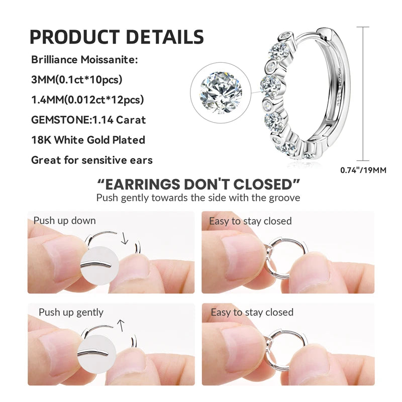 Moissanite Diamond Earring With Certificate 925 Sterling Silver Hoops Earring