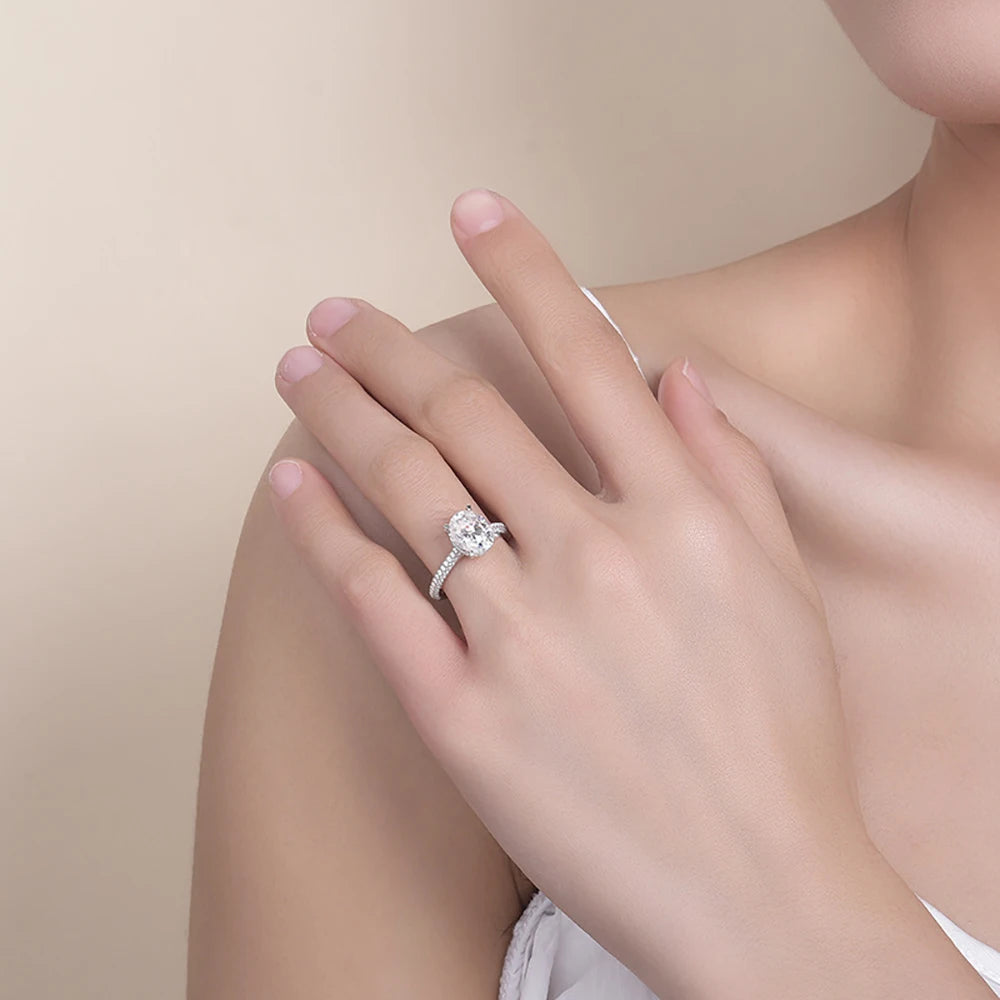 3ct Oval Cut D Color VVS1 Moissanite Rings For Women 100% S925 Sterling Silver Plated 18K