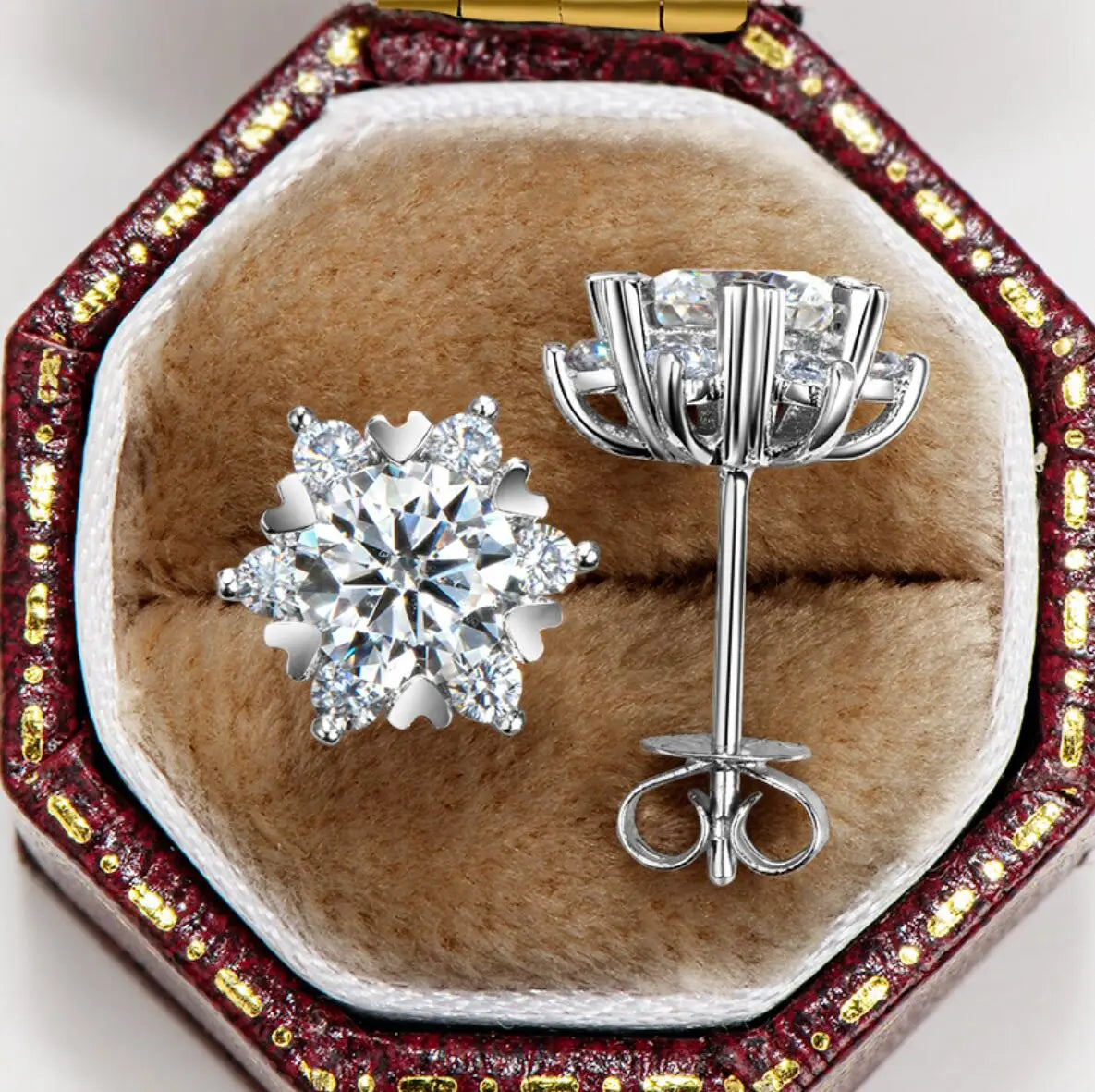 6mm Moissanite Heart Stud Earrings Certified Original 925 Silver Diamond Snowflake Earring For Women Luxury Fine Jewelry Gift