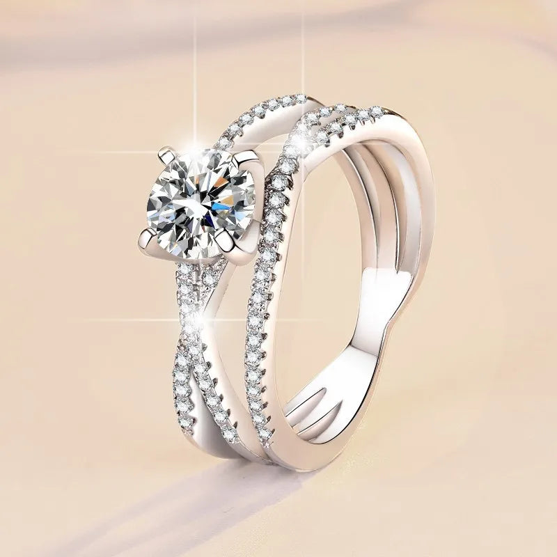 925 Sterling Silver Ring Women 1 Carat Moissanite Engagement Wedding Bands Jewelry