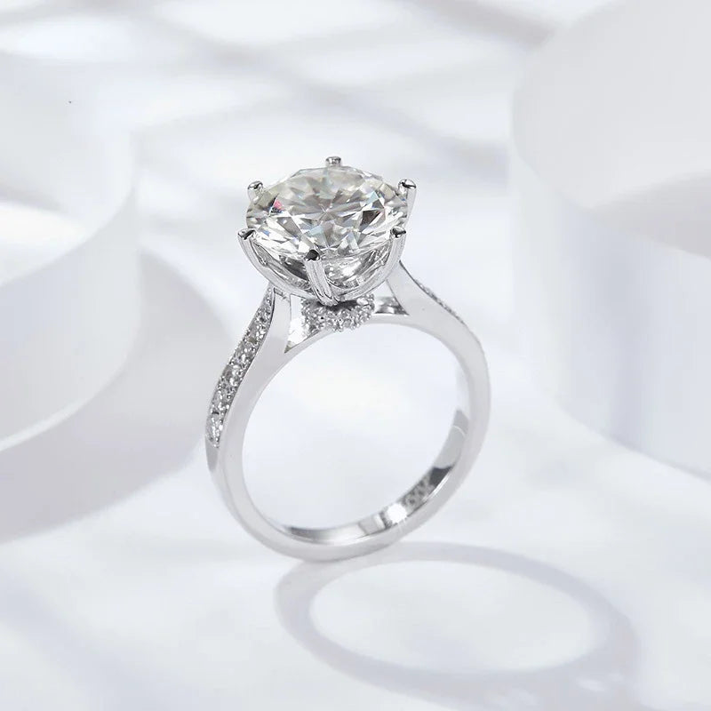 Moissanite Ring for Women Round 5 Carat D Color S925 Silver Engagement Ring