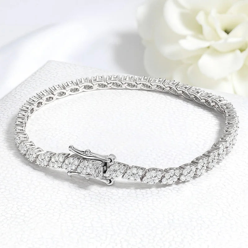 18K Plated All Moissanite Tennis Bracelet for Women Lab Created Diamond Chain 925 Sterling Silver Jewelry GRA