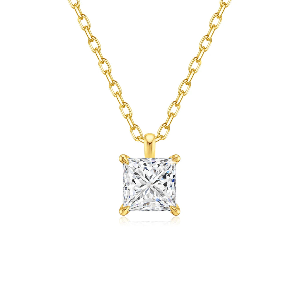 2ct Princess Cut Moissanite Necklace 14k Gold Wedding Jewelry