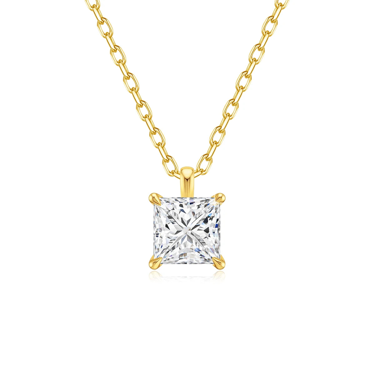 2ct Princess Cut Moissanite Necklace 14k Gold Wedding Jewelry