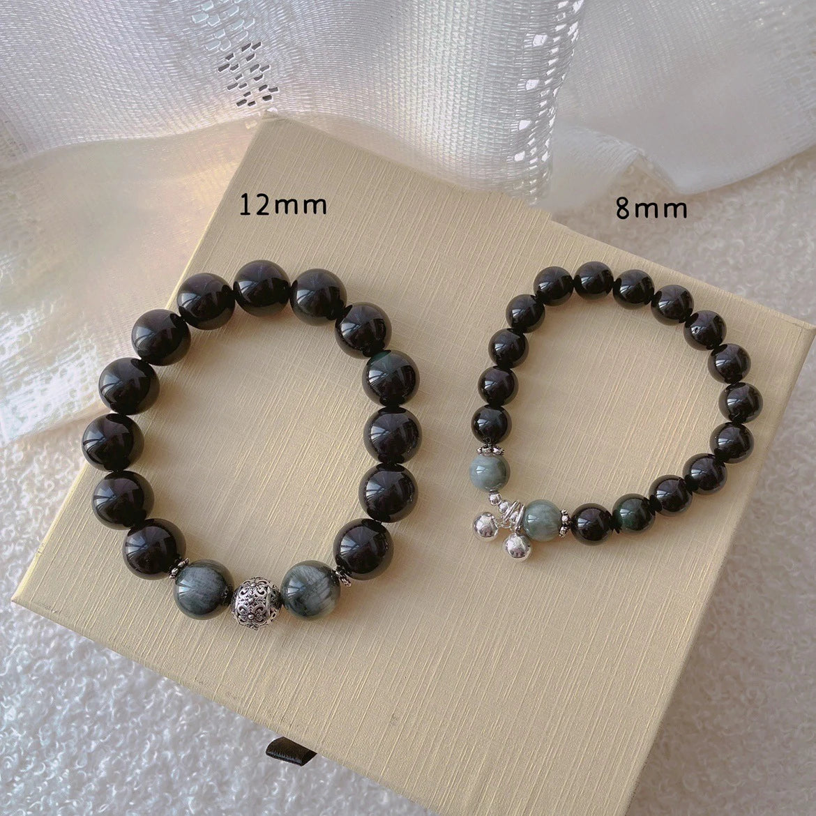 Handmade Gift 925 Silver Obsidian Bracelets