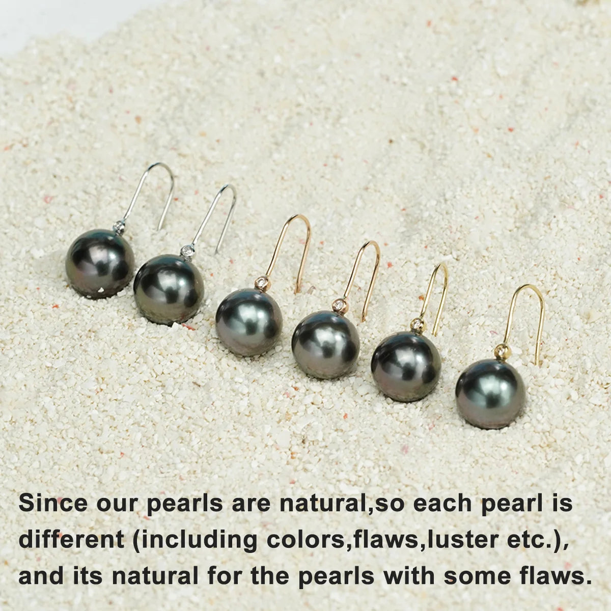 18K Solid Gold 9-10 mm 8-9mm Tahiti Black Pearl Drop Earrings