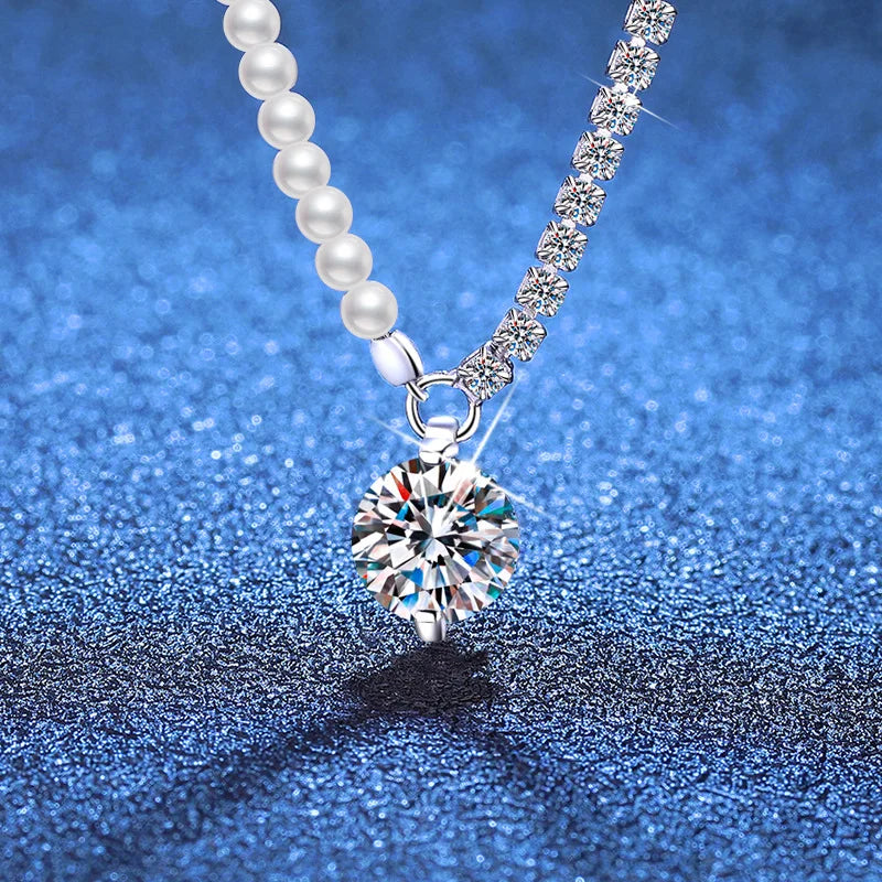 Moissanite PT950 Platinum collarbone chain Korean version of the light luxury niche claw chain shell beads moissanite collarbone