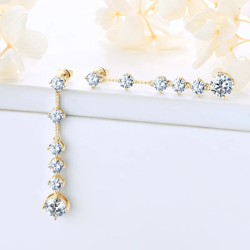 925 Sterling Silver Long Tassel Earrings Sparkling Moissanite Drop Earring
