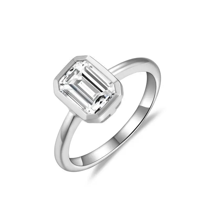 Moissanite Set Baguette 925 Sterling Silver Ring Women Engagement Emerald Cut 2ct  Jewelry