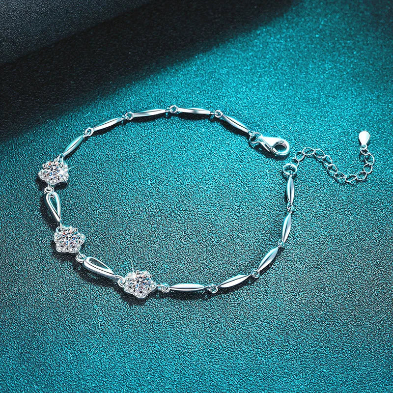 Moissanite Bracelets 1.5CTTW 18K Plated for Women Adjustable 16+3cm Chain 100% 925 Sterling Silver Jewelry GRA