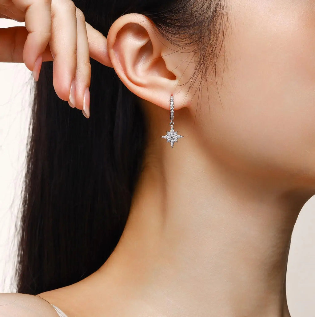 Full Moissanite Earrings 925 Sterling Silver Star Moon Asymmetric Hoop Earrings for Women Girls Party Jewelry Gifts