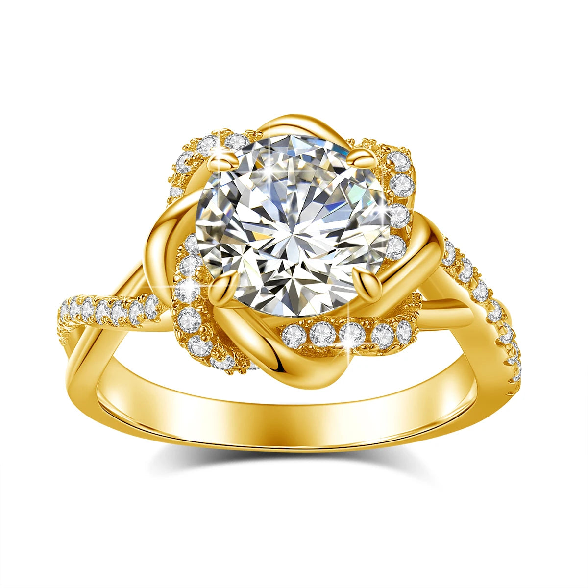 Moissanite Ring Yellow Gold 3ct With Certificate High Quality Wedding Party Jewelry
