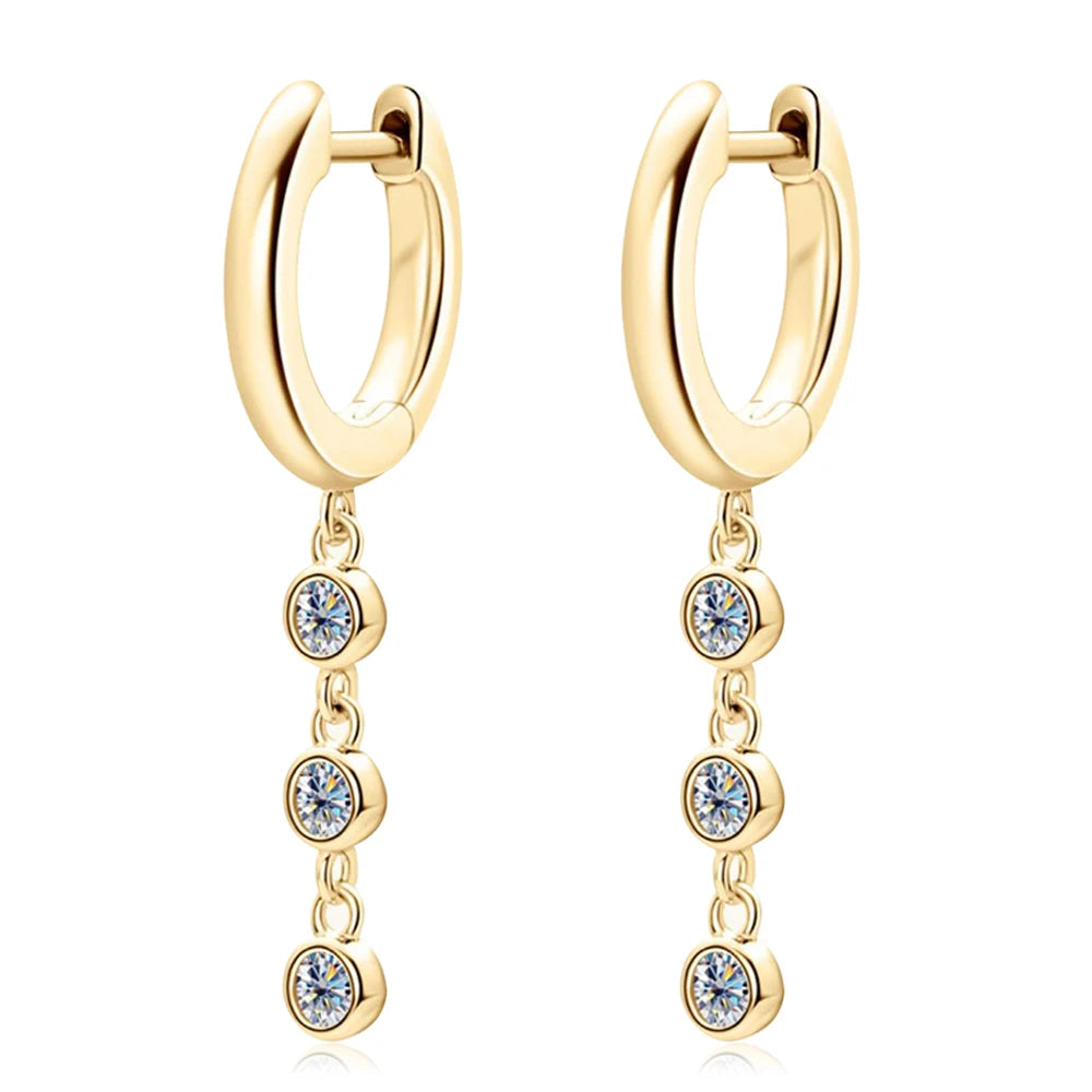 Long Tassel Drop Earrings Original 925 Sterling Silver 18K Yellow Gold Plated 6 Stone Moissanite Earring for Women Fine Jewelry