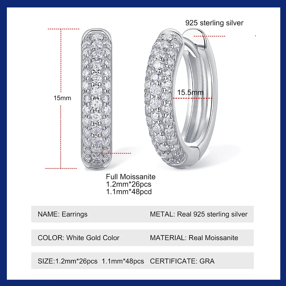 Moissanite Hoop Earrings for Women 18K Real Gold Plated Sterling Silver Hypoallergenic Lab Created Diamond Huggie Earrings