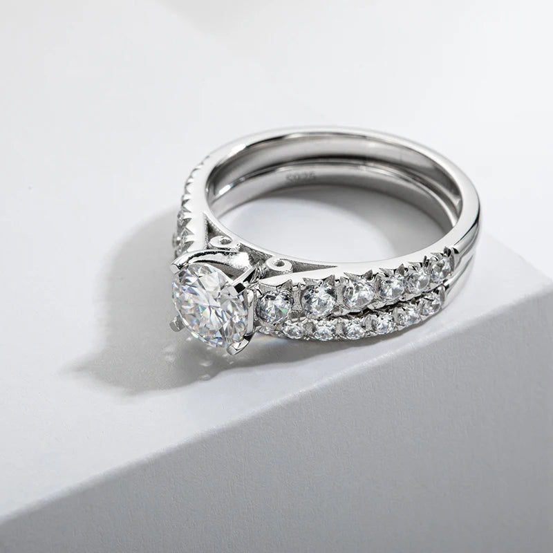 Moissanite Diamond Wedding Ring Set 1.0 Carats Round Cut D Color Engagement Band Fashion Jewelry For Women