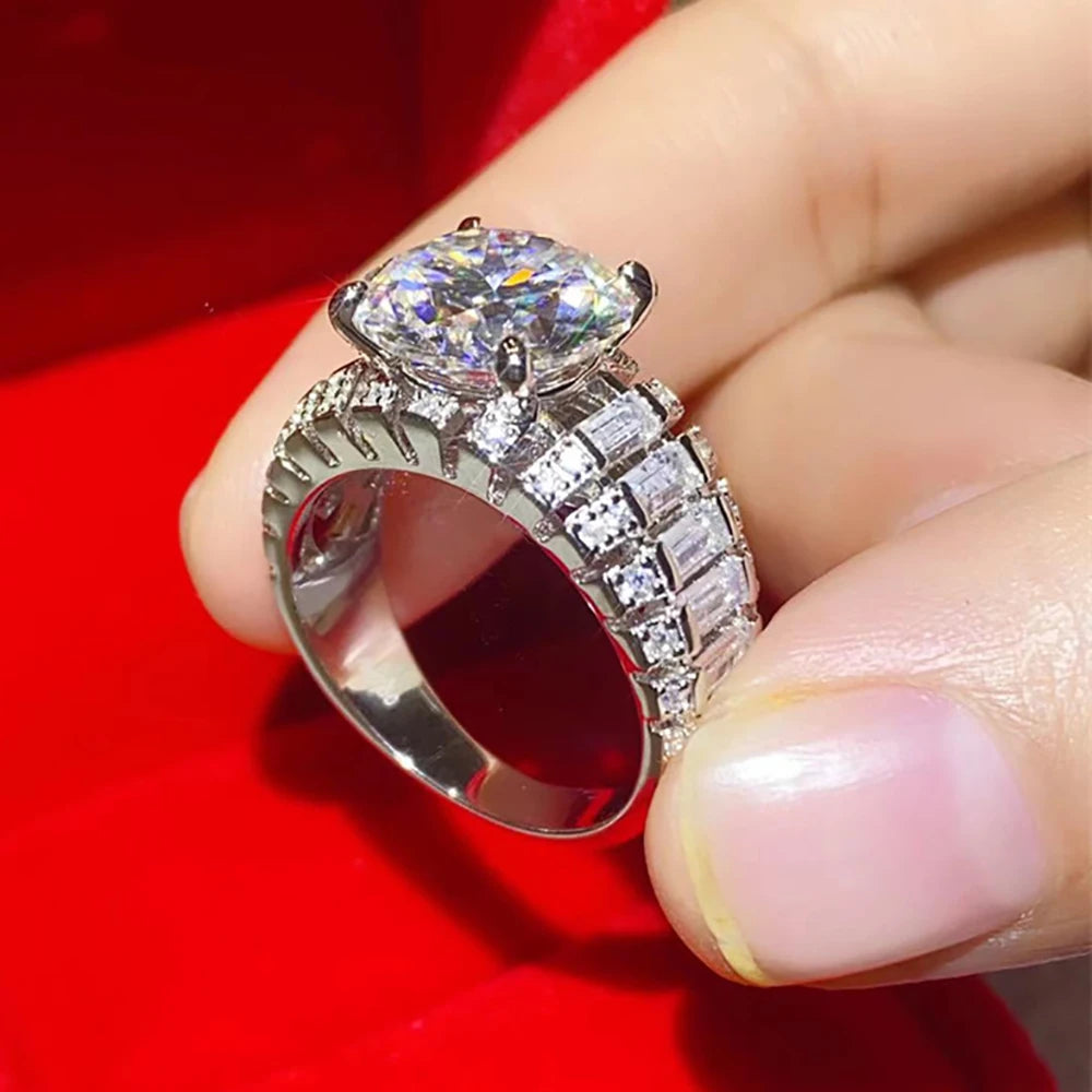 5ct D Color Big Moissanite Rings For Women S925 Sterling Silver Bands Plated 18k