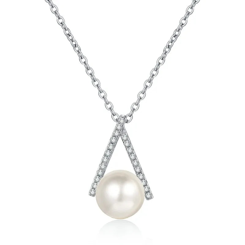 Moissanite Pearl Pendant Necklace