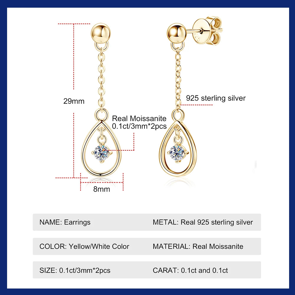 925 Sterling Silver Long Tassel Earrings 3mm Moissanite Drop Earrings For Women 14K Gold Jewelry High Quality Gift