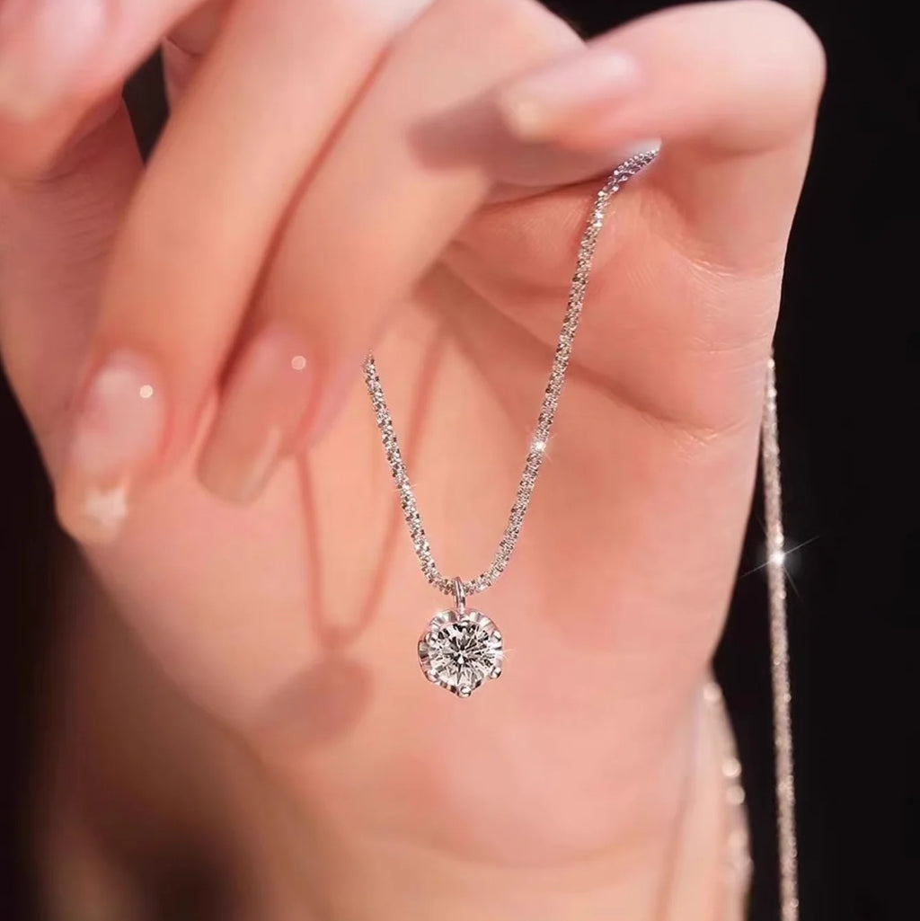 Moissanite Necklaces for Women 925 Sterling Silver Sparkling Cauliflower Chain with 2CT Diamond Pendant Dainty Jewelry Gift