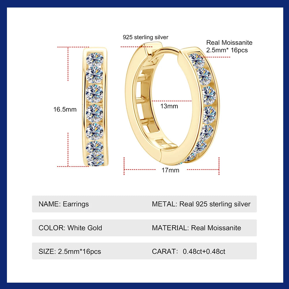 Hoops 2.5mm Full Moissanite Earrings 925 Sterling Silver Earring Sparkling Lab Diamond Ear for Women Plated 18K Gold Jewelry GRA