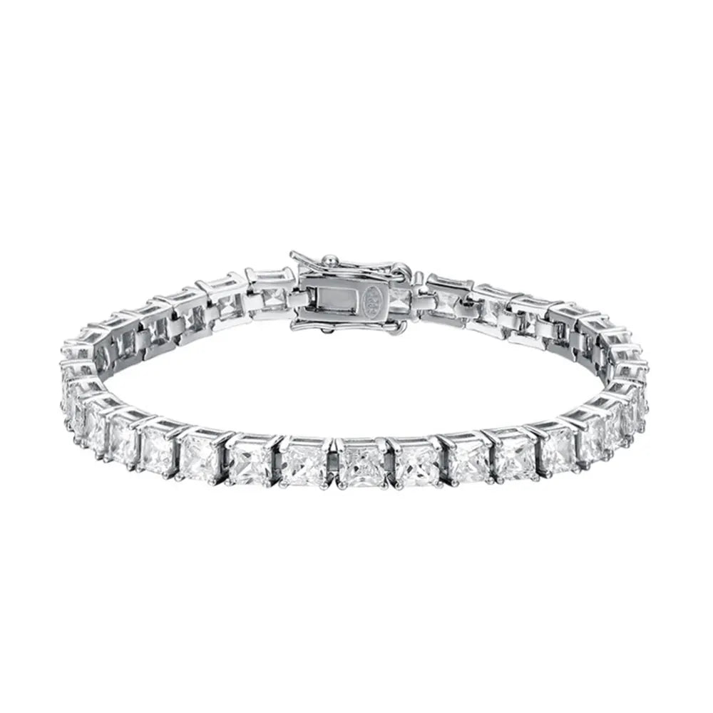 Moissanite Tennis Bracelet 925 Pure Silver Plated 18k with Certificates Fine Bracelets for Women Man 4x4mm Princess Cut