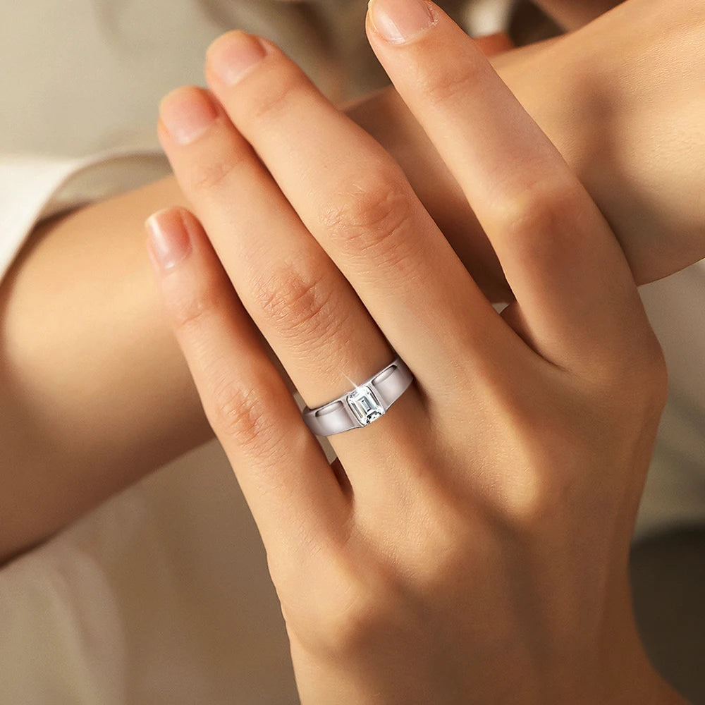 D Color 4*6mm Emerald Cut Moissanite Diamond Rings Women Man Wedding Bridal S925 Sterling Silver Rings Anniversary Gift