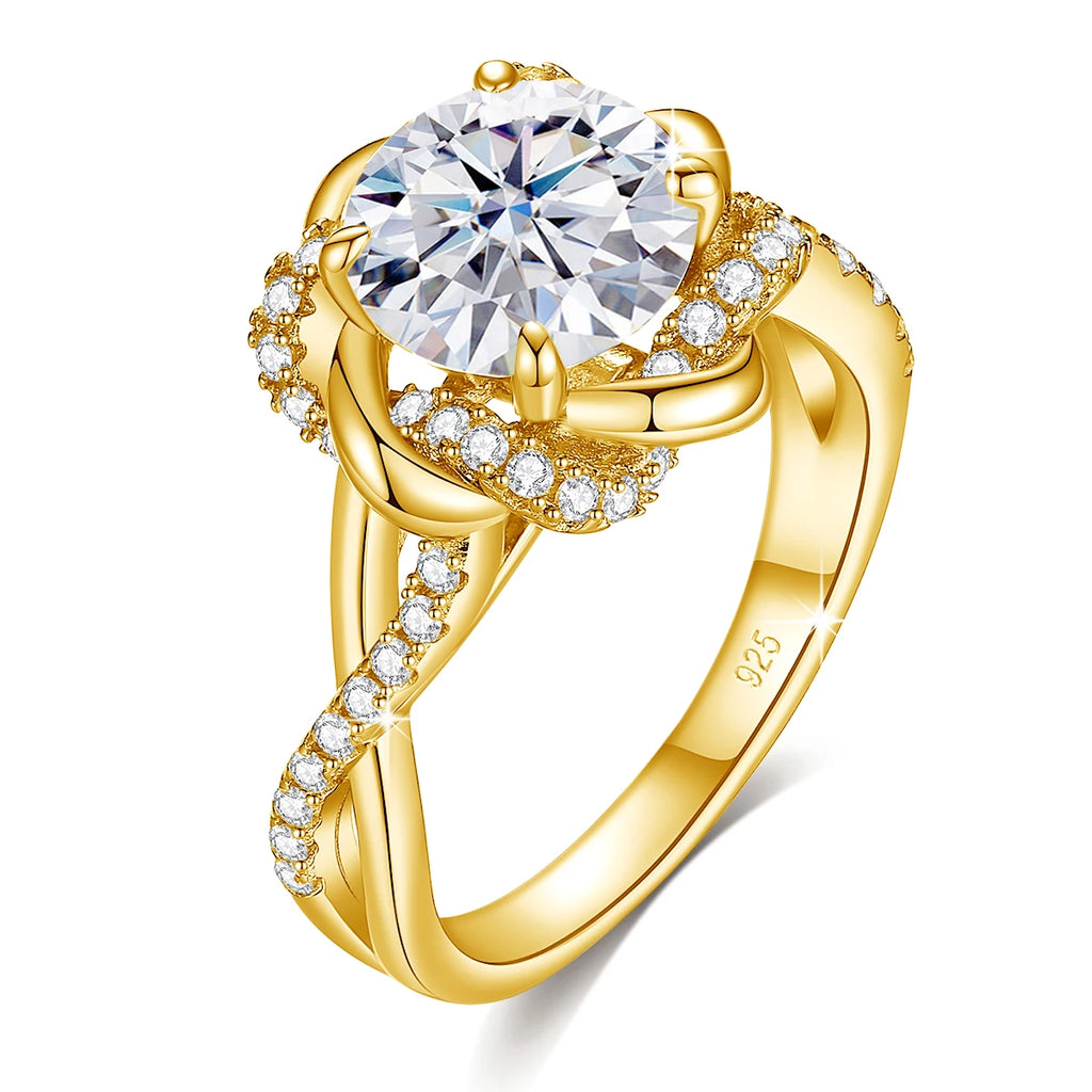 Moissanite Ring Yellow Gold 3ct With Certificate High Quality Wedding Party Jewelry
