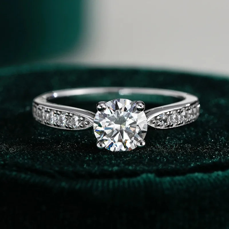 Engagement 18K White Gold Women Wedding Band 1CT Moissanite Diamond Daughter Birthday Gift PT950 Platinum Girl Valentine's Day