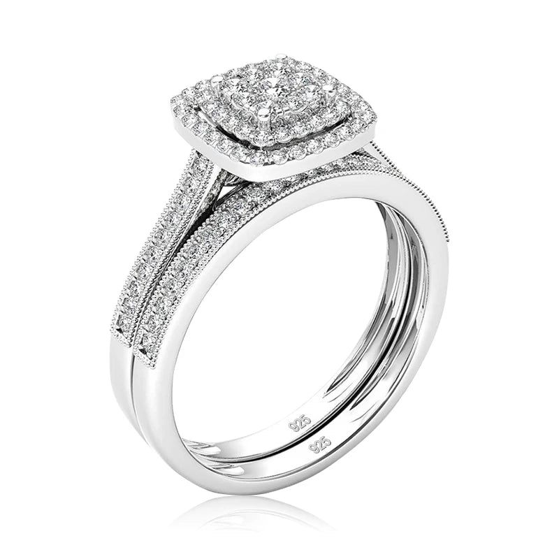Moissanite Ring Set 925 Silver Wedding Jewelry Luxury Engagement 2pcs